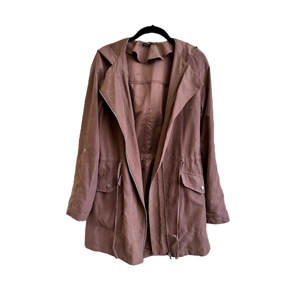 STACCATO/CHICOS, WOMENS, HOODED, LIGHTWEIGHT COAT. LINED, ZIP-UP FRONT. SIZE S